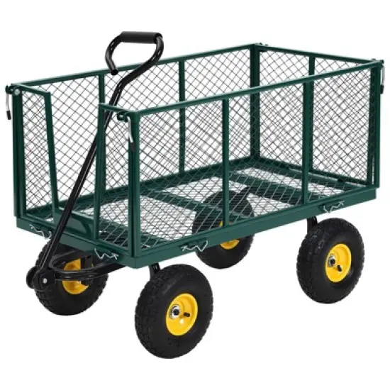 Heavy Duty Steel Garden Cart,550 LBS Capacity 3-in-1 Pullable Metal Wagon with 10" Pneumatic Wheels,180&deg;Rotating Handle & Removable Sides, Green image {9}