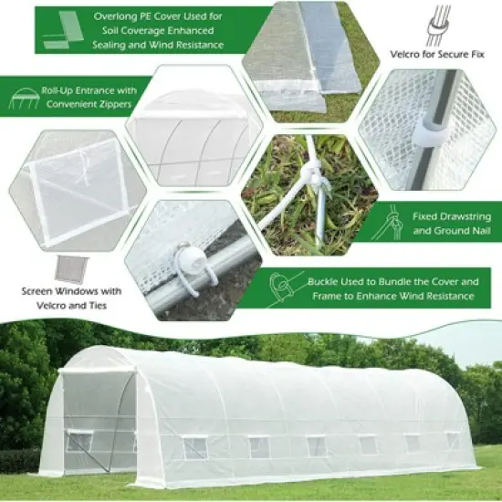 EROMMY Walk-In Greenhouse Tunnel, Large Gardening Plant Hot House Portable Tunnel Tent，white image {7}