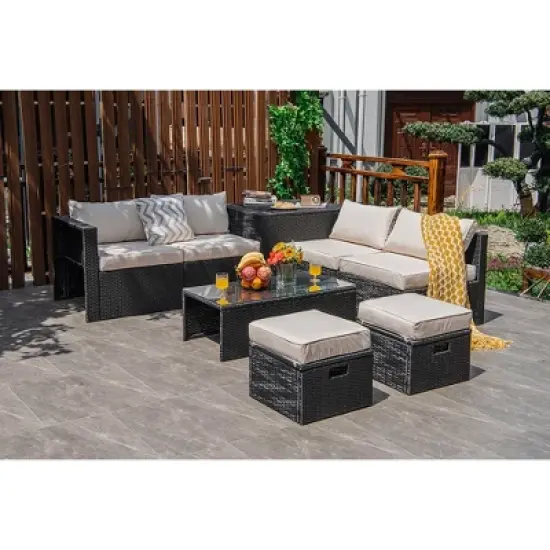 Costway 8PCS Patio Rattan Furniture Set Storage Table Ottoman cover image {10}