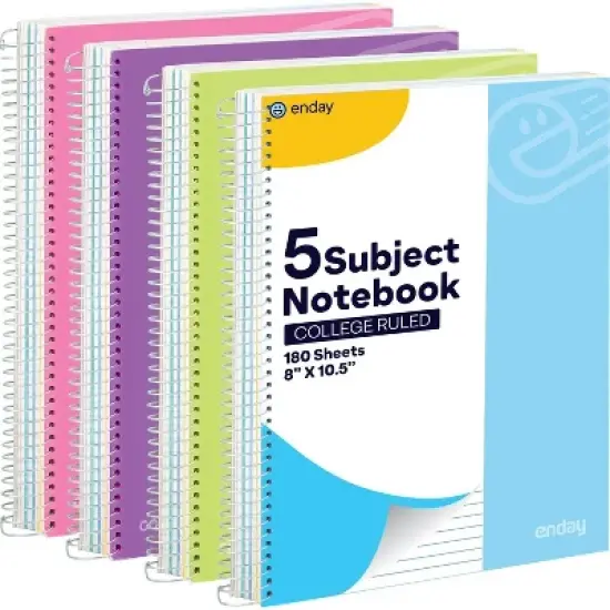 Emraw 5 Subject Notebook College Ruled Spiral White Paper 180 Sheets Perfect for Writing Sketching in class, Home, Office (Pack of 4) image {7}