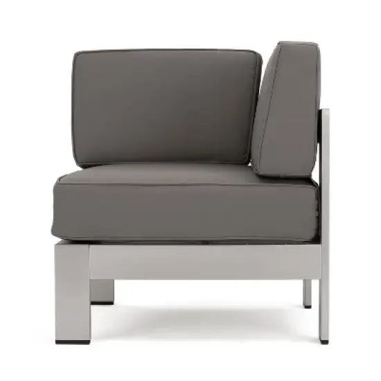 Christopher Knight Home Cape Coral Outdoor Aluminum 5 Seater Sectional Sofa Set with Ottoman, Silver/Khaki image {7}