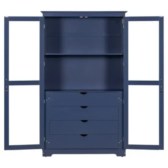 Large Wood Kitchen Pantry Cabinet with Glass Doors and Drawers,Freestanding Farmhouse Storage Organizer for Kitchen or Dining Room-Coolbibila image {2}