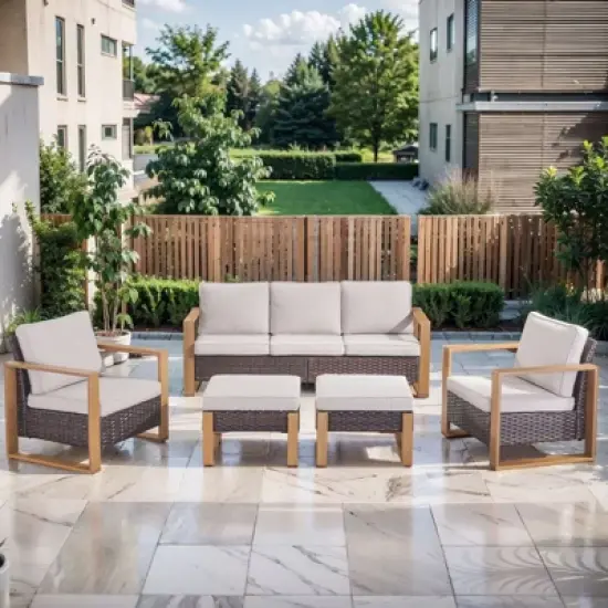 Gymojoy 5 Pieces Outdoor Patio Sofa Club Chair with Ottoman Set image {15}