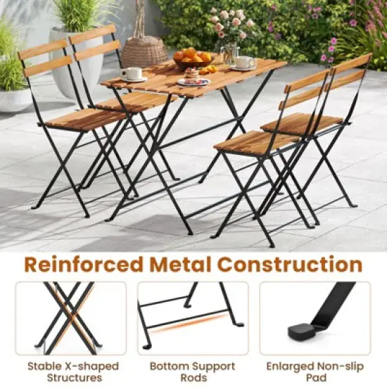 Tangkula 5 PCS Patio Acacia Wood Dining Set w/ 4 Folding Chairs Slatted Seat & Tabletop image {3}
