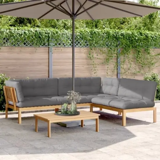 vidaXL Pallet Sofa Set Grey Solid Acacia wood, Fabric (100% polyester) image {1}
