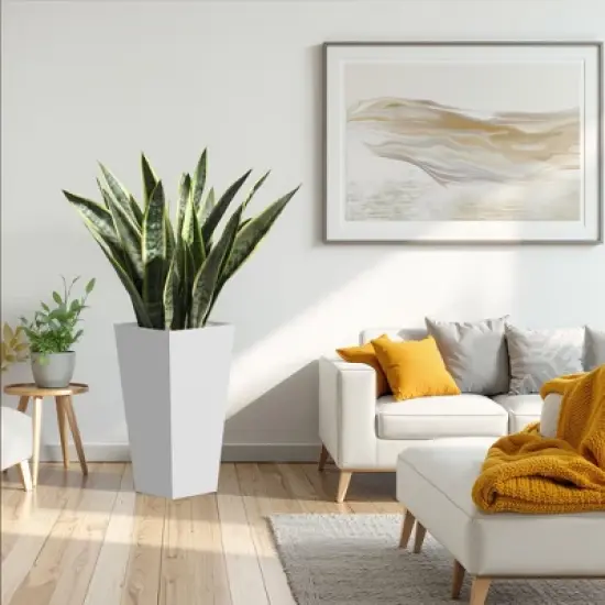 PexFix 25" Tall Metal Tapered Planter Large Outdoor & Indoor Garden Plant Pot White for Home and Patio image {1}