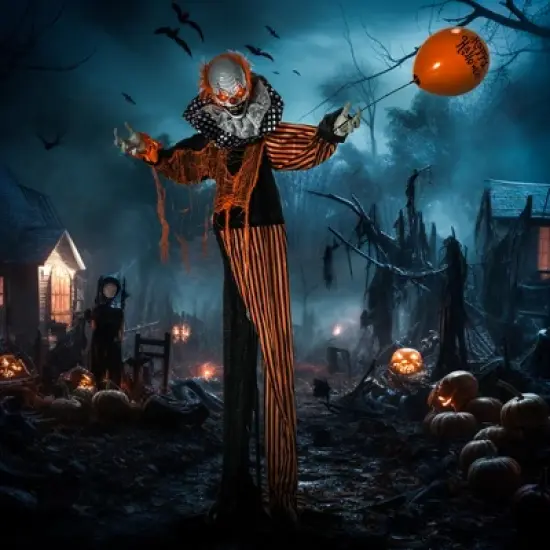 Outsunny 65.25" Life Size Outdoor Halloween Decorations Talking Circus Clown with Balloon, Animated Prop with Sound and Motion Activated image {2}