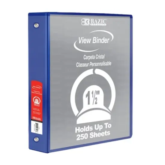 BAZIC Products&reg; 3-Ring View Binder with 2 Pockets, 1.5", Blue, Pack of 6 image {1}