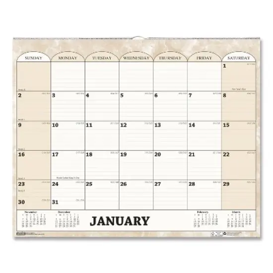 Recycled Monthly Horizontal Wall Calendar, Marble Stone Artwork, 14.88 x 12, White/Sand Sheets, 12-Month (Jan to Dec): 2026 image {4}