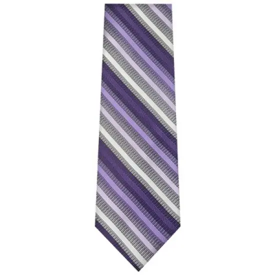 TheDapperTie Men's Purple, Black And Gray Stripes Necktie with Hanky image {1}