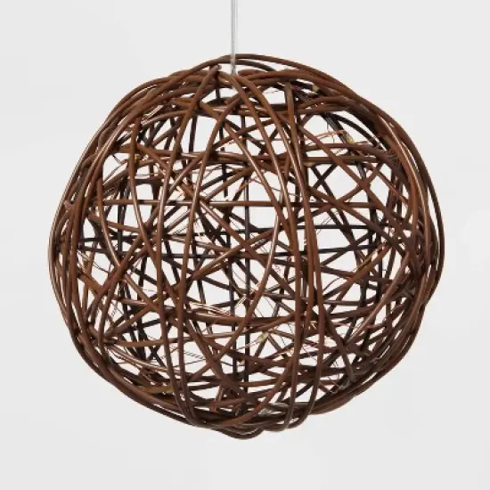 Battery Operated Brown Faux Rattan Sphere Fairy String Lights Warm White with Brown Wire - Wondershop&trade;  image {2}