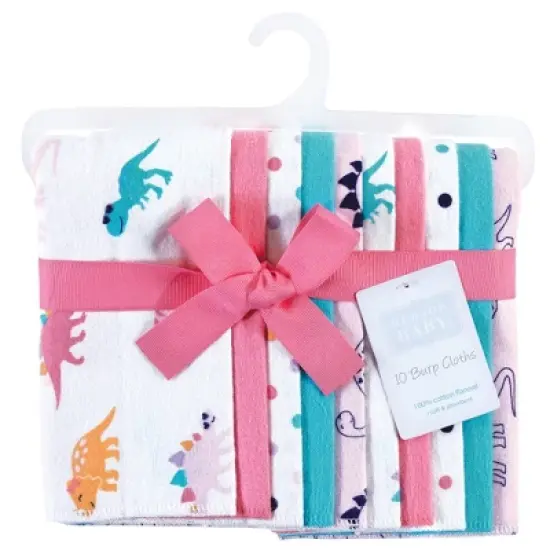 Hudson Baby Infant Girl Cotton Flannel Burp Cloths, Cuteasaurus, One Size image {1}