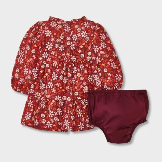 Baby Girls' Floral Twill Dress & Bottom Set - Cat & Jack&trade; Burgundy image {1}