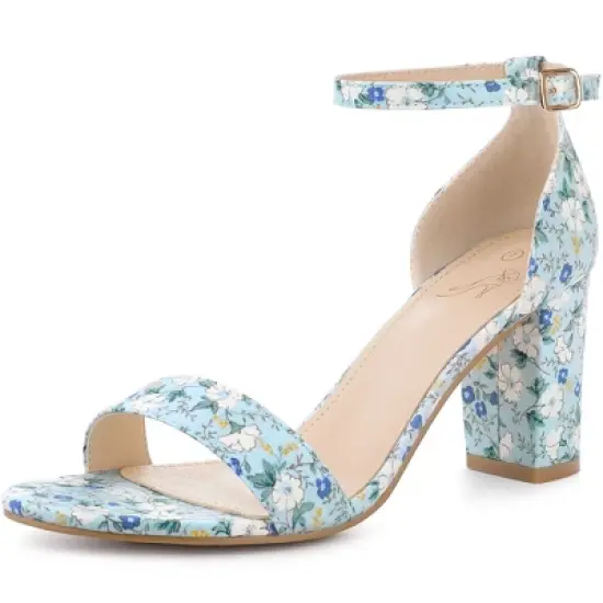 Perphy Women's Floral Open Toe Ankle Strap Chunky Heels Sandals image {6}