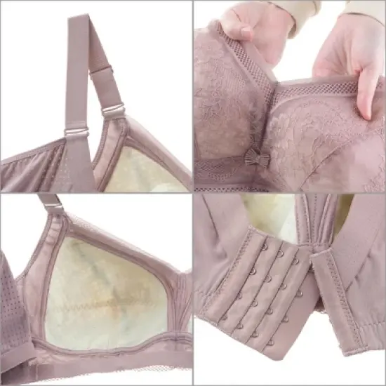 Agnes Orinda Women Plus Push-Up Wirefree 4-Hook Lace Trim Adjustable Straps Comfort Bra image {2}