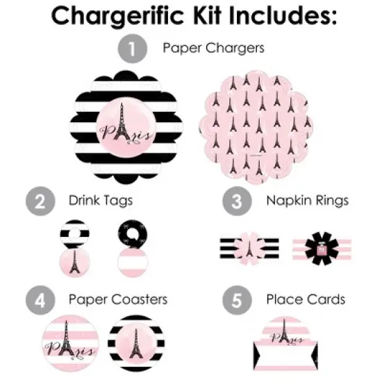 Big Dot of Happiness Paris, Ooh La La - Paris Themed Baby Shower or Birthday Party Paper Charger & Table Decorations Chargerific Kit for 8 image {2}