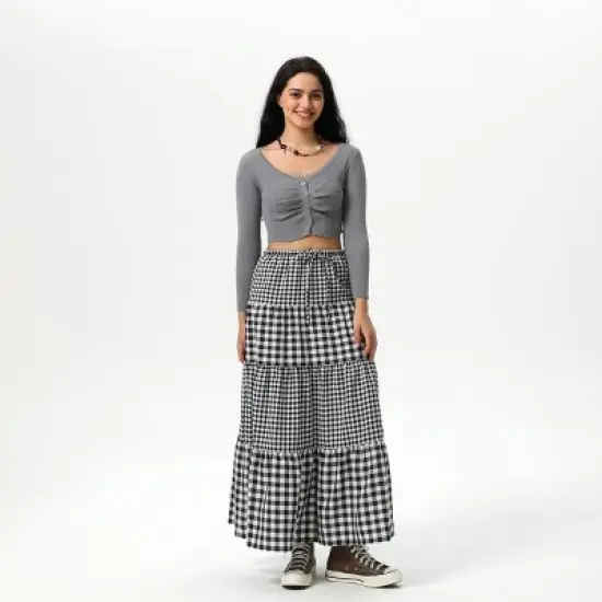Women's Elastic Waistband Maxi Skirt - Wild Fable&trade; Black Gingham image {2}
