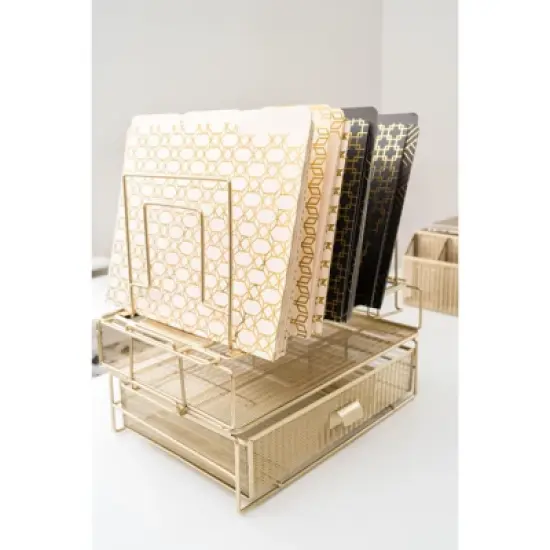Blu Monaco Gold Desk Organizer - Includes Detachable File Organizer, Stackable Paper Tray & Drawer, Office Supplies for Desk image {8}