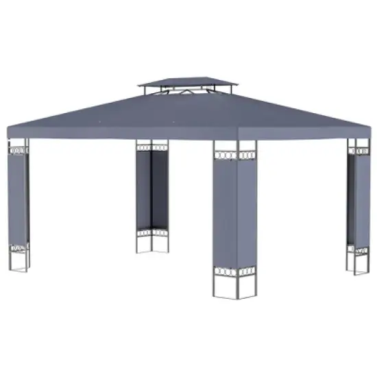DOMETOUR Outsunny 10' x 13' Patio Gazebo, Double Roof Outdoor Shelter with Screen, for Garden, Lawn, Backyard, Deck, Gray image {9}