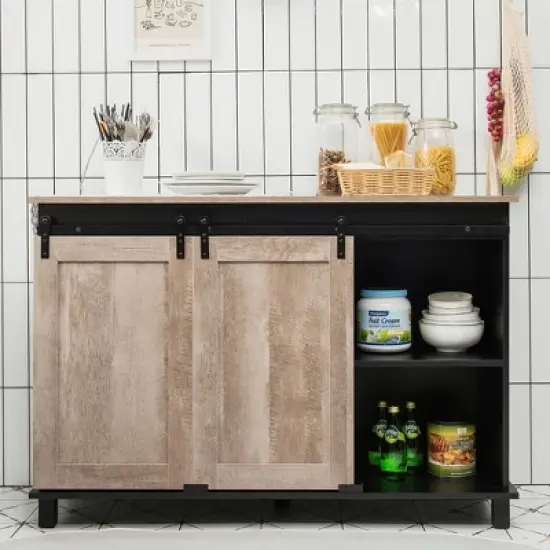 Costway Kitchen Buffet Storage Cabinet Sideboard w/ Sliding Barn Doors Adjustable Shelf image {1}