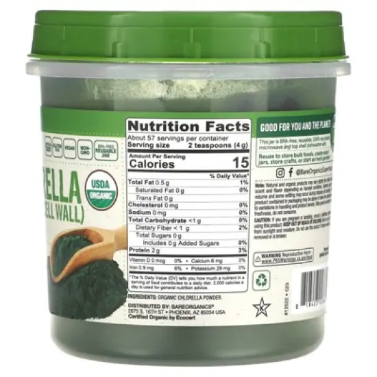 BareOrganics Organic Chlorella Powder, 8 oz (227 g) image {1}