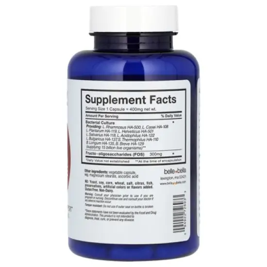 Belle+Bella Probiotic, Flora Restore, 15 Billion Live Cultures , 60 Capsules image {1}
