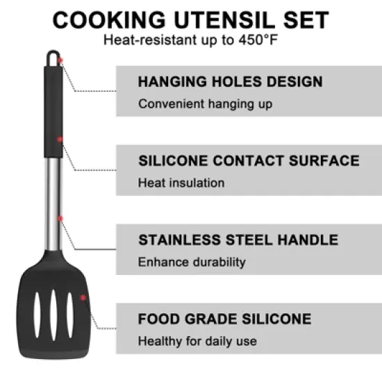 Itopfox 7-Piece Silicone Cooking Utensil Set with Stainless Steel Handles, Heat Resistant for Nonstick Cookware, Includes Ladle, Turner, Spoon\ image {4}
