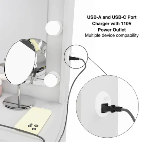 Nuit Lighted Makeup Vanity with Knobs - Boahaus image {11}