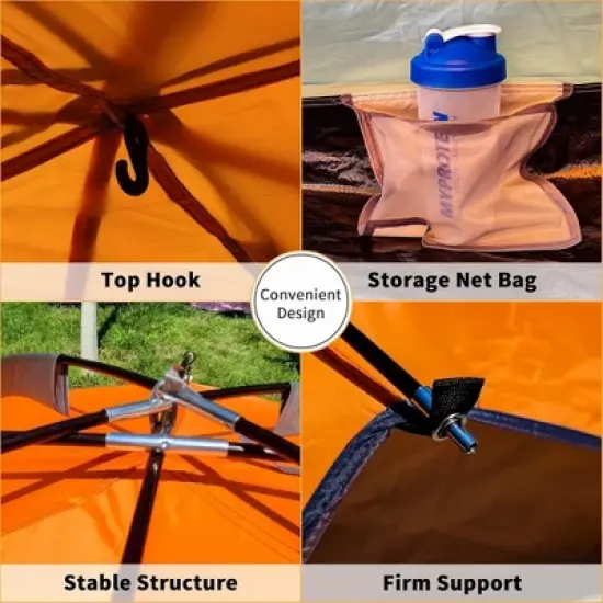 FURNIinspire Camping Tents Family Camping Tent, Outdoor Double Layers Waterproof Tent With Rainproof Top And Mesh Windows, Orange, 78.7"*78.7"*53.1" image {4}