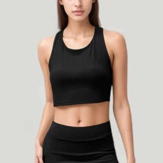 Anna-Kaci Active Women's High Neck Ribbed Sports Bra with Longline Fit and Wide Strap Support for Low to Medium Impact Workouts image {7}