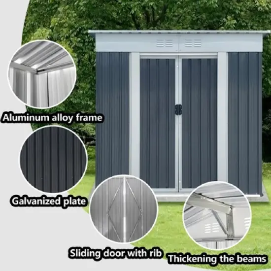 Gulches Outdoor Storage Sheds 6FTx4FT Pent Roof for Backyard, Patio, Garage, Lawn, Grey image {5}