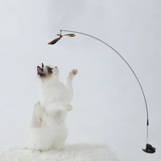 Unique Bargains Cat Teaser Windmill Style Handheld with Bell White Brown image {2}