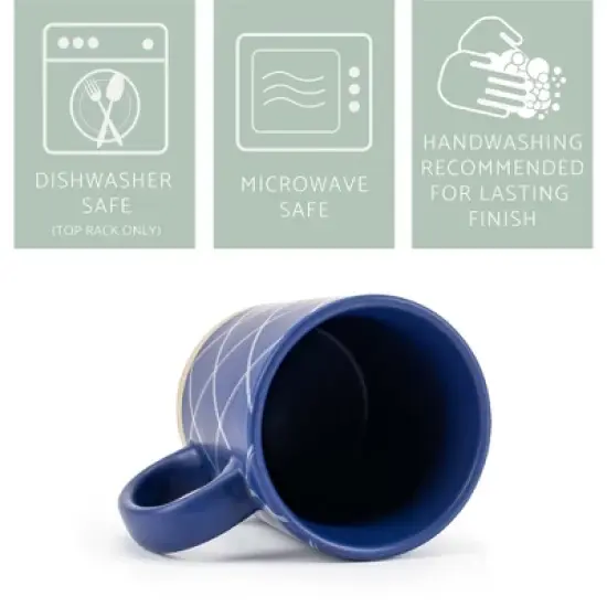 Elanze Designs Modern Plaid Raw Clay Bottom Navy Blue 16 ounce Ceramic Coffee Mugs Set of 4 image {2}