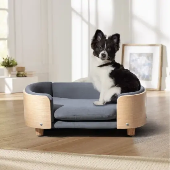 Bulldog 26.4" Width Small Dog Beds With Removable Washable Cover, Velvet Cushion With Solid Wood legs and Bent Wood Back-The Pop Maison image {2}