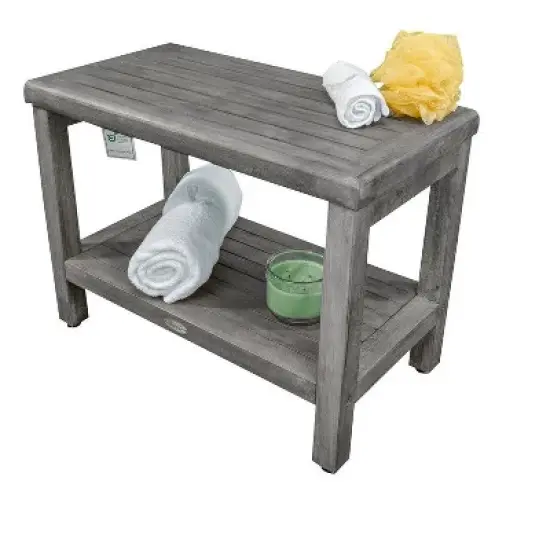 CoastalVogue&reg; Eleganto&reg; 24" Teak Wood Shower Bench with Shelf in Antique Gray Finish image {9}