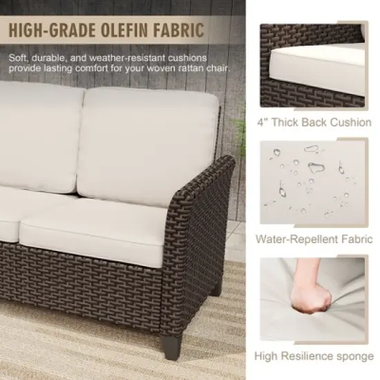 YARDSIGHT All-Weather Wicker 3-Seat Sofa: Curved Back, Washable Cushions &uml;C Perfect for Porch, Deck, and Small Garden Seating image {4}