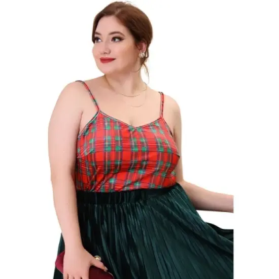 Agnes Orinda Plus Size Tops for Women Check Plaid Velvet Camisole Club Party Cami Top image {5}
