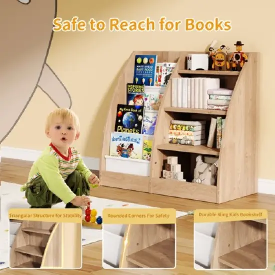 4 Tier Kids Bookshelf, Kids Book Shelf for Kids Rooms, Wood Children Bookcase,Baby Storage Book Rack,Toddler Bookshelf image {3}