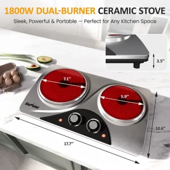 Heynemo 1800W Burner Portable Electric Ceramic Stove, C Knob Control, Indicator Light, Compatible with All Cookware for Multiple Cooking Scenarios image {1}