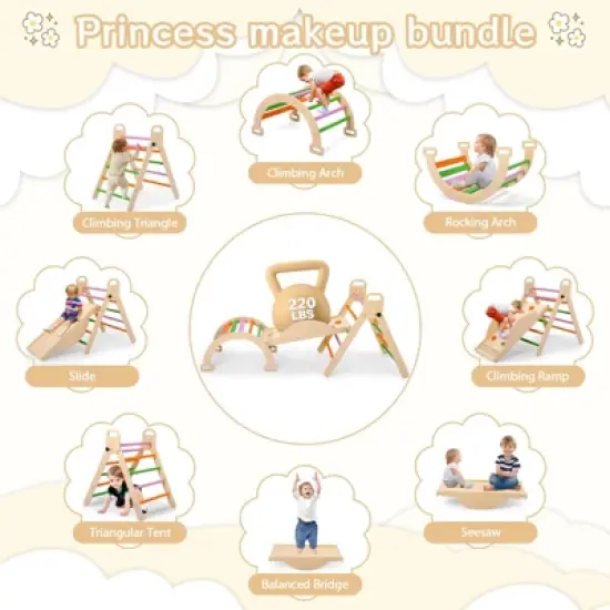 Foldable 9-in-1 Wooden Climbing Set for Toddlers & Kids &uml;C Triangle, Arch, Pinball & Seesaw | Heavy Duty Indoor Jungle Gym Playground image {1}