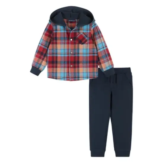Andy & Evan  Infant  Boys Navy & Red Plaid Hooded Flannel Set image {5}