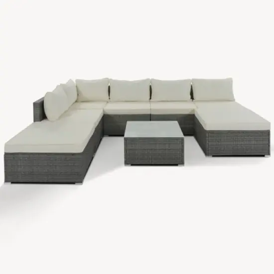 8-Pieces Outdoor Wicker Modular Sectional Sofa Set with Coffee Table, Free Combination image {3}