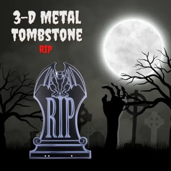 3-D Halloween Metal Tombstone (RIP) - (16.75" Tall w Stakes)-Durable, Weatherproof, UV Printed Lawn Decor - No More Flimsy Foam Headstones image {1}