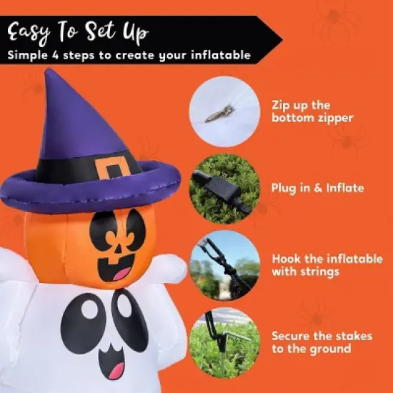 Joyfy 5 FT Halloween Inflatable Outdoor Decoration, Inflatable Playful Ghost with Pumpkin Witch Hat for Halloween Outdoor Yard Graden Lawn Decoration image {6}