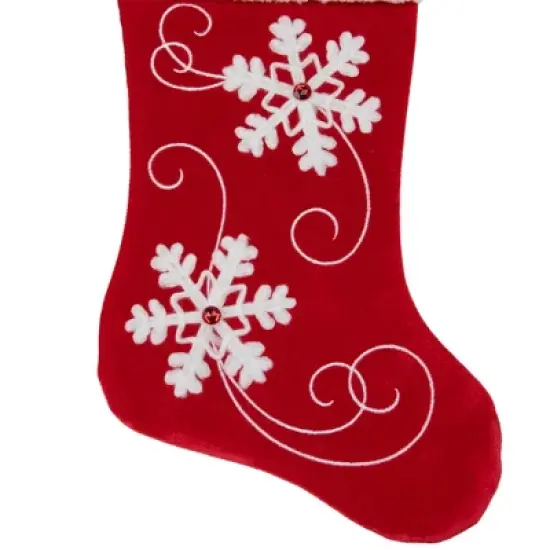 Northlight 20.5-Inch Red and White Velvet With White Snowflake Christmas Stocking image {2}
