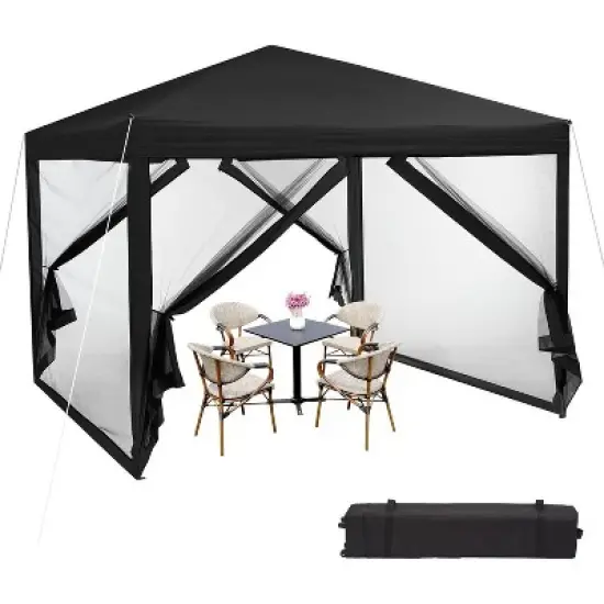 10x10ft Easy Pop-Up Canopy, Outdoor Screen Tent with Mosquito Netting, 2 Zipper Doors, and Roller Bag for Yard Camping Picnic Party Events image {6}