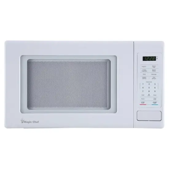Magic Chef 0.9 Cubic Feet 900 Watt Small Stainless Countertop Microwave Oven for Compact Spaces w/ 6 Pre Programmed Cooking Modes, White image {6}
