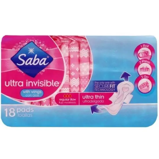 Saba Ultra Invisible Thin Regular Pads - 18ct image {2}
