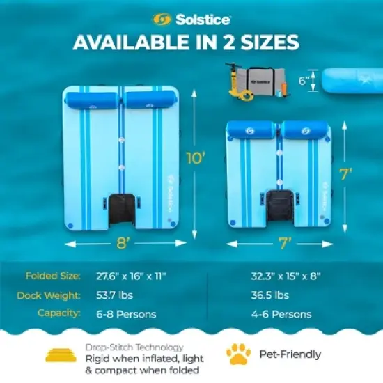 Solstice Original Floating Inflatable Dock, RISE Swimming Platform, 7 x 7 Foot Water Mat Swim Raft with Integrated Backrest and Mesh Entryway image {2}