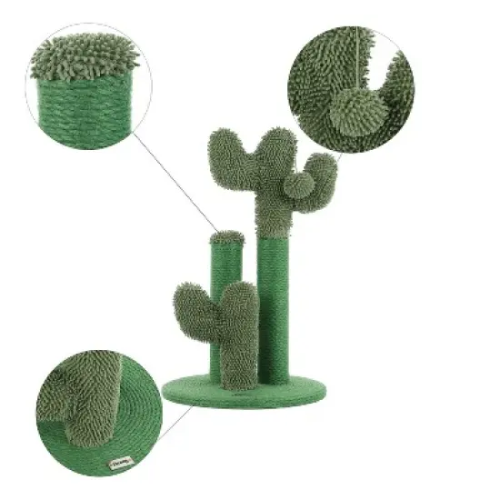 Marfa Modern Jute Triple-Cactus Cat Scratching Post with Fuzzy Toy image {2}